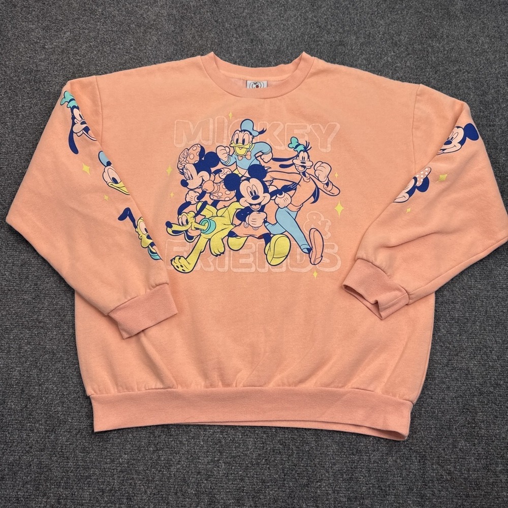 Disney Mickey & Friends Sweatshirt Women's Large Pink/Peach Y2K Pullover